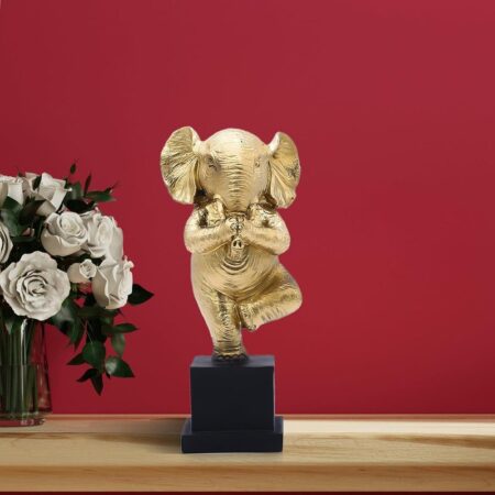 Golden Yoga Elephant Figurine - Meditative Elephant Statue for Home Decor