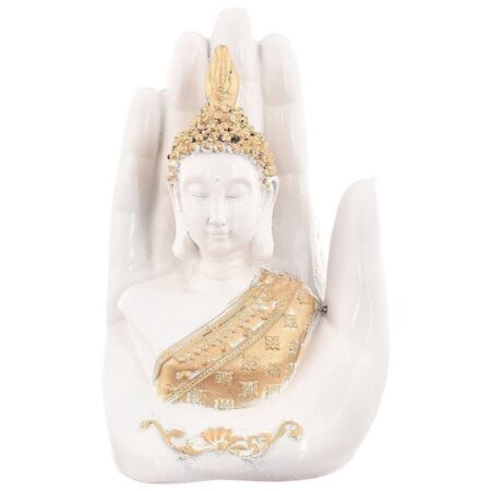 Polyresin Hand Palm Buddha Idol Showpieces for Living Room,Gift Items for Diwali,Decoration Item for Home decor,Table Decorations(White Buddha)