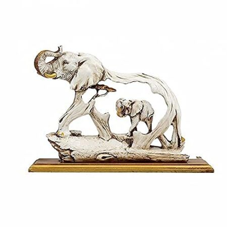 Elegant Elephant Sculpture - Mother and Calf Wooden Art Piece