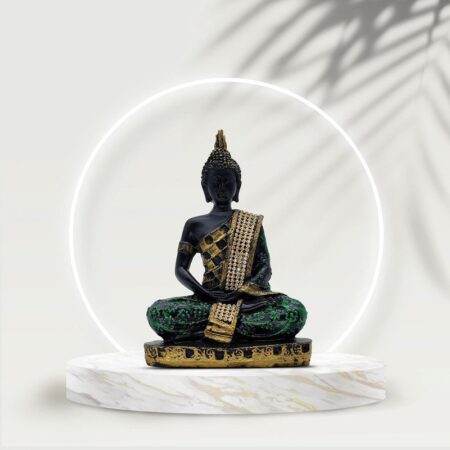 Decorative Buddha Statue with Crystal Embellishments, Black and Gold, 7.5 x 5 Inch