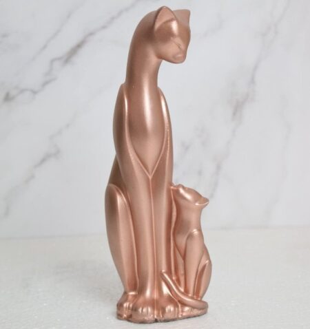Rose Gold Cat Statue - Elegant Mother and Kitten Sculpture for Home Decor