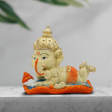 Baby Ganesha Reading Book Resin Statue Multicolor Lord Ganpati Idol for Puja Room, Home & Office Decor, Spiritual Gift for Diwali & Ganesh Chaturthi