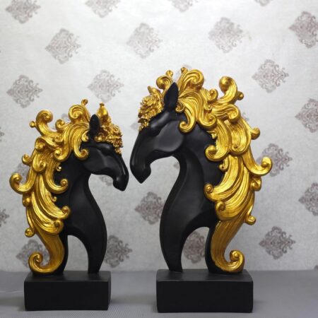 Elegant Black and Gold Horse Statues - Majestic Decorative Accents for Home and Office