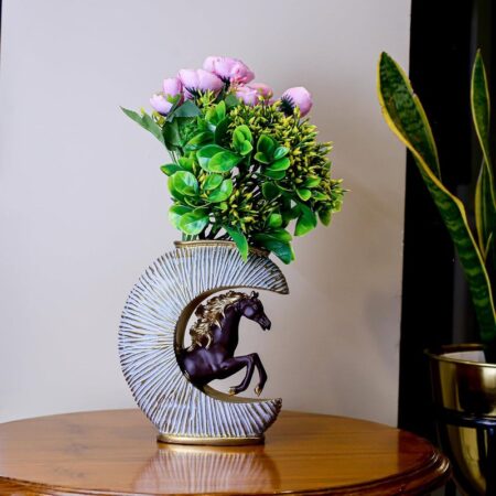 Gold-Accented Crescent Horse Vase - Modern Equestrian Decor