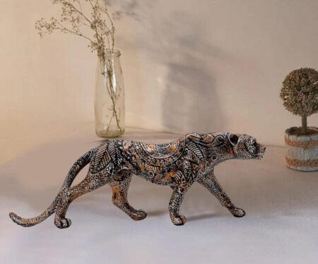 Intricately Carved Metal Leopard Sculpture - Elegant Jungle Cat Figurine for Home & Office Decor