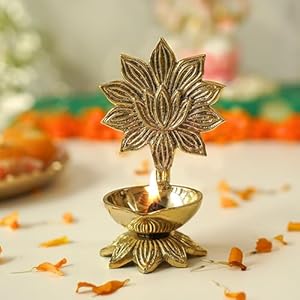 Pure Brass Lotus Diya for Puja | Kamal Diya for Pooja Room, Tample,Mandir,Office, Diya for Home Decoration