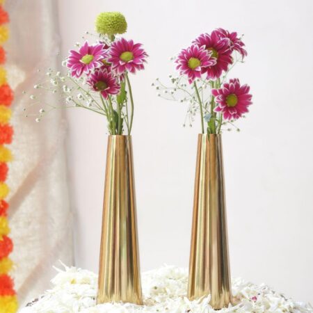 Golden Metal Slim Cone, 8" & 10.6" Flower Vase for Home Decor Bedroom Living Room Office Wedding Table Decorative Item for Festivals Birthday Valentine's Day