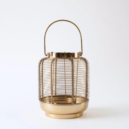 Classic Wire Metal Lantern for Home Decoration Indoor Outdoor, Parties Boho Style Decorative Lantern for Table-top and Pillar Candle Holder | Brass Small (Candle not Included)