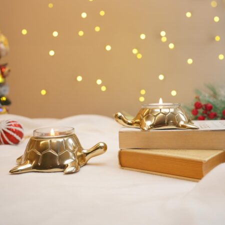 Golden Turtle Votive Holder Set of Mother & Child, Decor Elegant Home & Office Dcor Accessories for Living Room, Collectibles Perfect for Birthday, Mother's Day, Votives Candle
