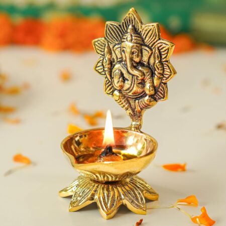 Pure Brass Ganesh Diya for Pooja Room | Ganesha Idol for mandir | Ganpati Decoration Item | House Warming Gift Items for Home Decor