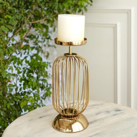 Metal Candle Holder Stand with Gold Finish | Decorative Pillar Candle Stand for Home, Living Room, Table Centerpiece, Modern Vintage Decor (10 Inch, Small, Candle is not Included)