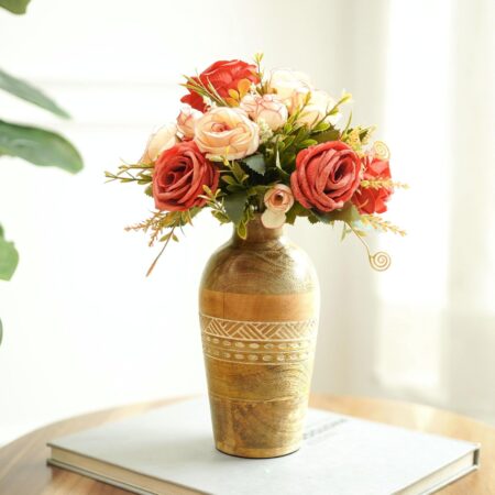 Flower Vase, Mango Wood Flower Vases, Bud with Etching, for Decor Home Living Room Kitchen Office, Diwali Decoration