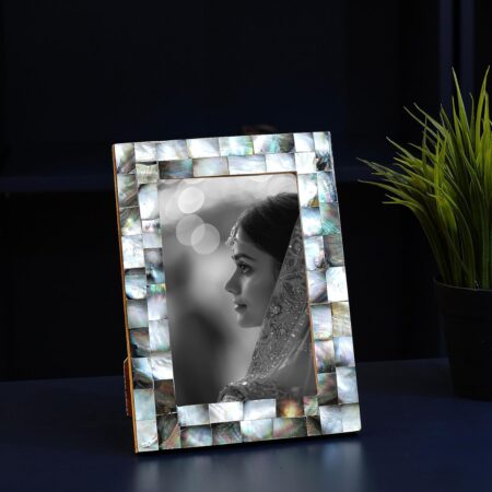 Engineered Wood Elegant Mother Of Pearl Handcrafted Picture Rectangular Photo Frame Tabletop | Best Gift For Home Decor, Birthday, Anniversary, Valentine'S Day
