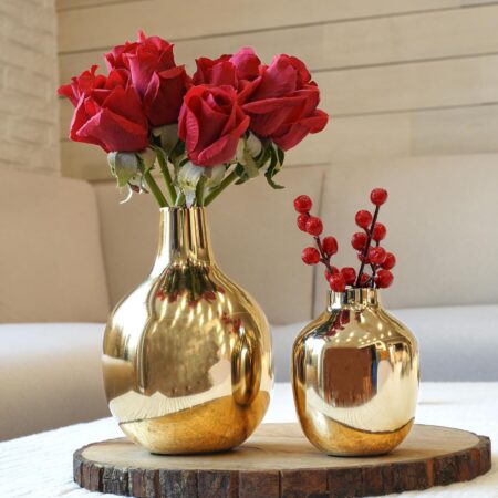 Glossy Golden Metal Flower Vase for Home Decor| Decoration Item for Living Room Office|Table Decorative Flower Pot for Gifting on Diwali Ganpati Onam