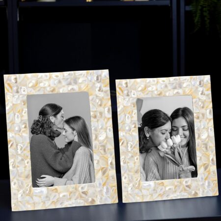 Wood Elegant Mother Of Pearl Handcrafted Rectangular Picture Photo Tabletop Frames(Set Of 1)For Living Room, Home Decor, Birthday, Anniversary