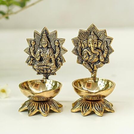 Pure Brass Lakshmi Ganesh Diya for Puja | Laxmi Ganesh Samridhi Diya for Pooja Room, Tample, Mandir, Office, Diya for Home Decoration