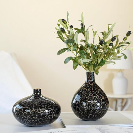Metal Flower Vase for Home Decor Bedroom Living Room Office Wedding | Modern Table Decorative Item for Festivals Birthday Crackle Finish (Flower Not Included)