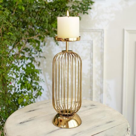 Metal Candle Holder Stand with Gold Finish | Decorative Pillar Candle Stand for Home, Living Room, Table Centerpiece, Modern Vintage Decor (12 Inch, Large, Candle is not Included)