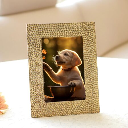 Golden Aluminium Hammered Rectangular Photo Frame Tabletop | Best Gift For Home Decor, Birthday, Anniversary, Festivals, Housewarming | Gold Finish