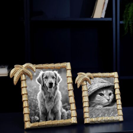 Antique Golden Metal Rectangular Photo Frame With Palm Tree Design, Decorative Frames For Wall Table Living Room Bedroom, Best Gift For Home Decor, Birthday, Anniversary