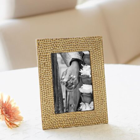Golden Aluminium Hammered Rectangular Photo Frame Tabletop | Best Gift For Home Decor, Birthday, Anniversary, Festivals, Housewarming | Gold Finish