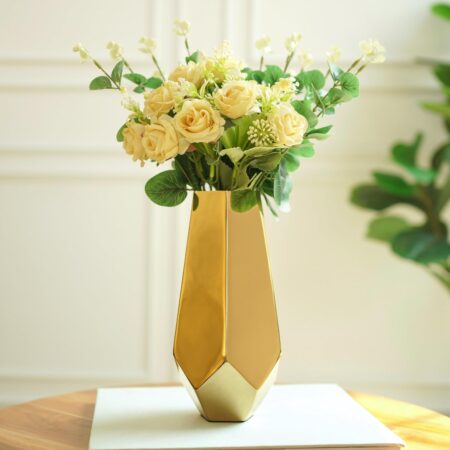 Designer Stainless Steel Prism Glow Flower Vase | Modern Design Flower Vase for Home Decor | Center Table Decorative Item for Living Room, Dining Table, Office, Bedroom | Golden