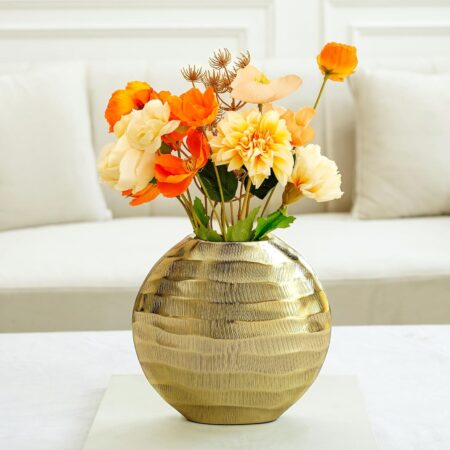 Golden Waves Aluminium Antirust Flower Vase for Home Decor Living Room, Office, Wedding | Table Decorative Item for Festivals Birthday | Golden Vase 1Pcs (Flower no
