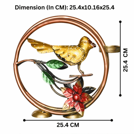 Handcrafted Metal Round Bird Tea Light Holder | Decorative Candle Holder for Living Room & Gifting
