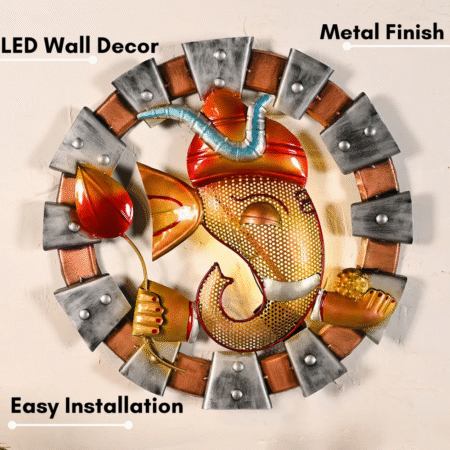 Handmade Metal Laddu Ganesh | Spiritual Wall Hanging Art for Living Room & Entrance Decor
