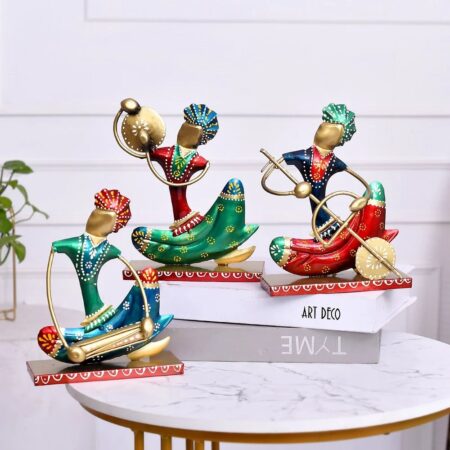 Handmade Metal Nagpur Lite Musician Set | Artistic Decorative Showpieces for Table & Living Room D?cor | Rajasthani Folk Musician Sculpture Set