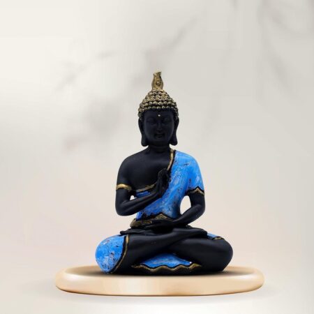 Decorative Buddha Statue, Black and Blue with Gold Accents, 25.4 cm 17.8 cm, Meditation Pose