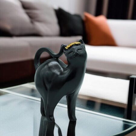 Elegant Black Cat Statue with Golden Accent Modern Home Decor Inspiration