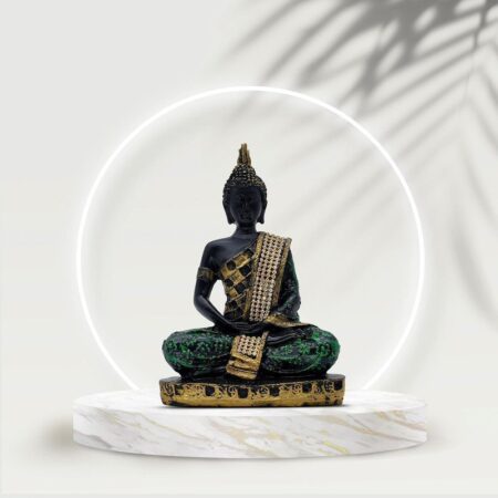 Decorative Buddha Statue with Crystal Embellishments, Black and Gold, 7.5 5 Inch