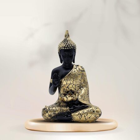 Decorative Buddha Statue, Black and Gold Mosaic Design Buddha Idols for Home Decor, 26.7 cm 17.8 cm