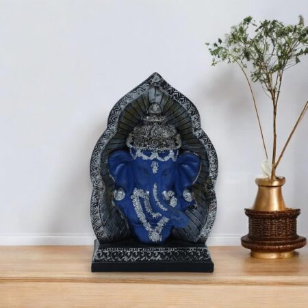 Decorative Ganesha Statue Blue Silver Handcrafted Home Office Decor Ganesh Chaturthi Gift