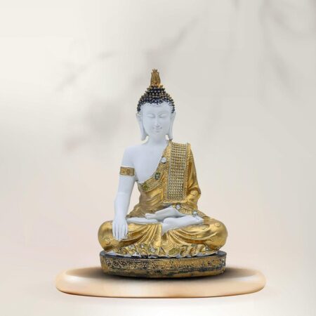 Decorative Buddha Statue for Meditation Room White and Gold, 28 cm 18 cm