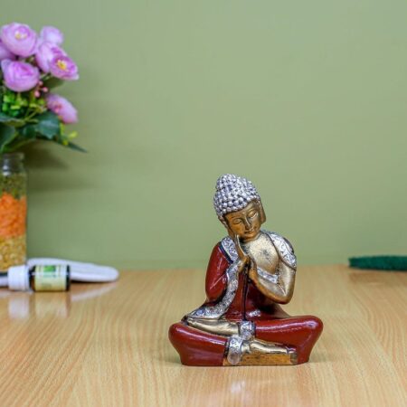 Decorative Buddha Statue Showpiece for Home Decor Polyresin God Figurine, Red and Gold