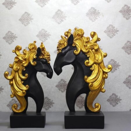 Elegant Black and Gold Horse Statues Majestic Decorative Accents for Home and Office