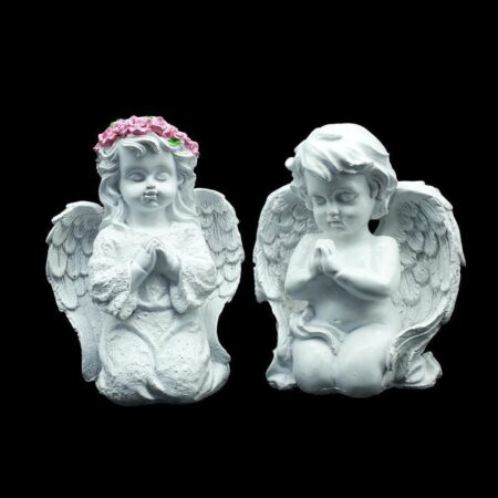 Decorative Angel Figurines Set of 2, White Praying Angels with Wings, Inch Height, Garden Home Decor
