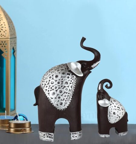 Black Silver Elephant Figurine Set Elegant Home Decor Accents