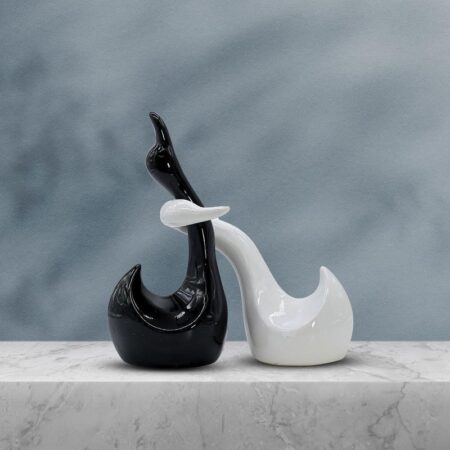 Black White Swan Sculpture Duo Elegant Modern Decor Accent