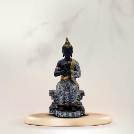 Buddha Sculpture Home Decor, Black and Gold Mosaic Design, 26.7 cm 12.7 cm,Resin Mindfulness Figurine in Black Gold, Meditation Statue for Living Room, Desk Spiritual Gift