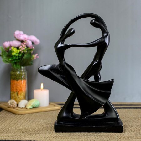 Contemporary Black Resin Couple Figurine Abstract Dance Sculpture for Home Office, Thoughtful Anniversary or Valentines Gift