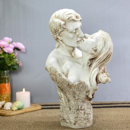 Love Forever Statue Kissing Couple Sculpture White Marble Effect Home Decor Collectible