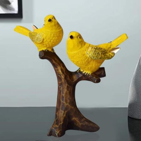 Decorative Bird Statue Yellow Birds on Branch Tabletop Decoration Home Decor Accent