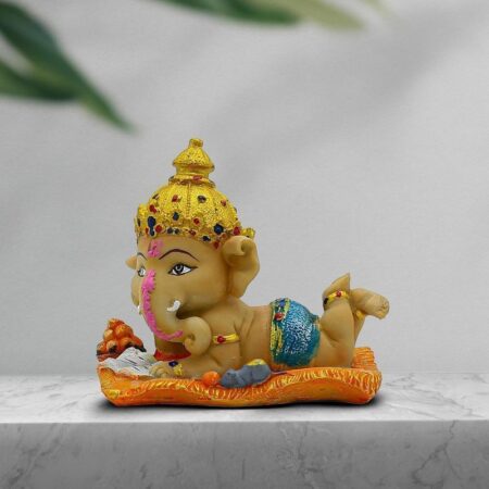 Cute Baby Ganesha Idol Reading Book 5.5 Inch Colorful Polyresin Ganpati Statue for Home Decor, Study Table, Kids Room Gift Decorative Bal Ganesha Murti