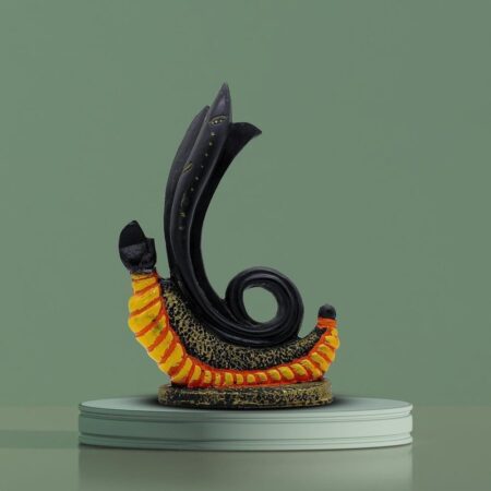 Abstract Shivling Design with Trishul Snake Black Orange Polyresin Shiva Idol for Home Temple, Office Desk, Meditation Corner Gift Decorative Mahadev Statue Inch