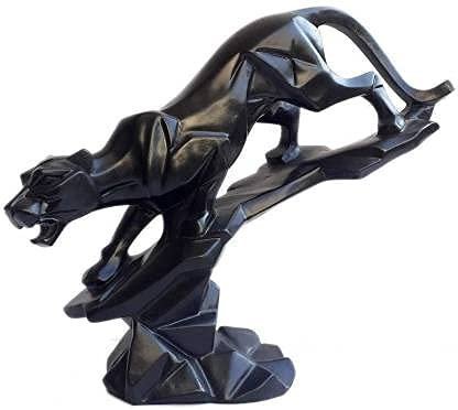 Black Panther Sculpture Geometric Art Piece Featuring Majestic Big Cat