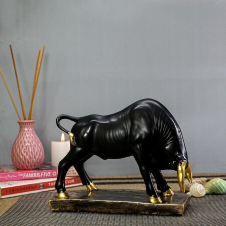 Black Bull Statue with Golden Accents Decorative Figurine for Home and Office