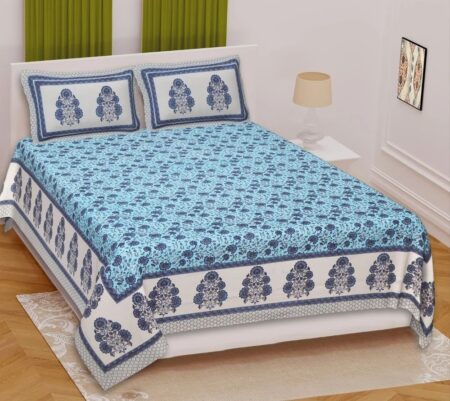 100% Cotton Printed Double Bedsheet Set with Pillow Covers Soft, Breathable Ethnic Design Bed Linen